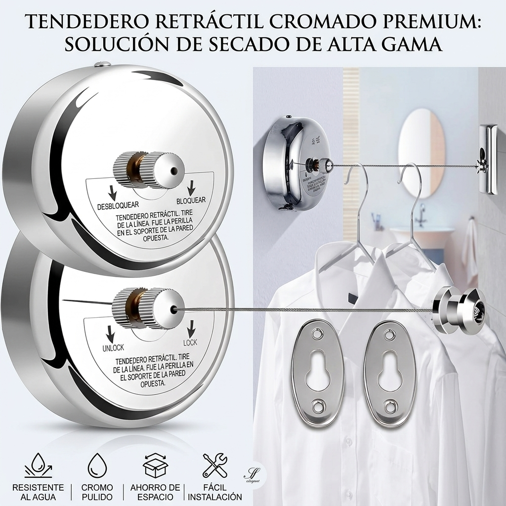 🧺 ✨ Tendedero Retráctil Premium (2.8m) | Acero Inoxidable, Ahorro de Espacio y Diseño Elegante
