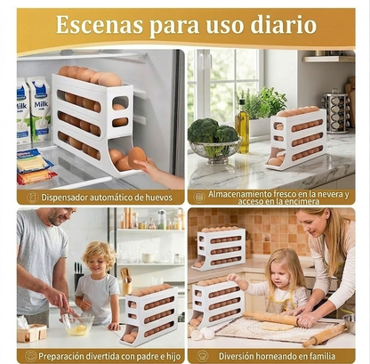 Dispensador Automático de Huevos Rodante – Organizadora Huevera 4 Pisos (hasta 25 huevos) 🥚