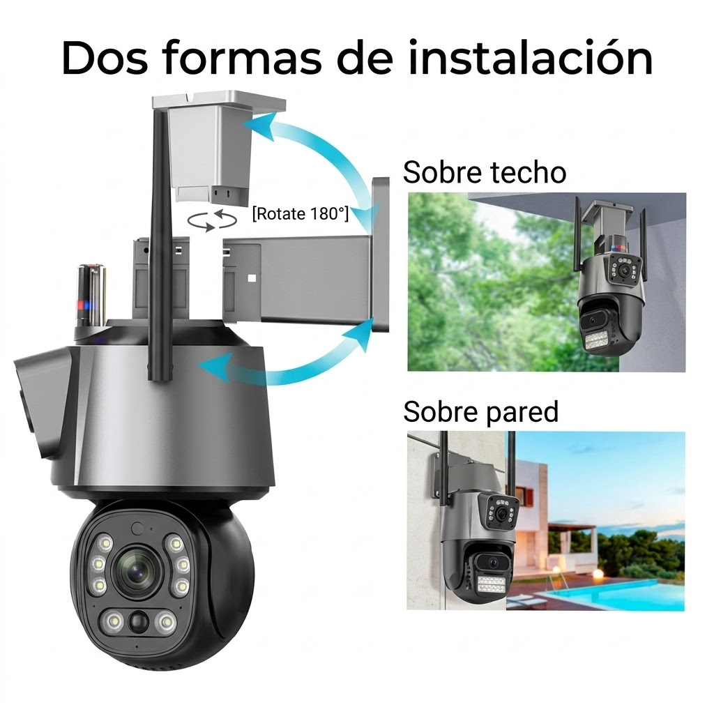 Cámara de Vigilancia WiFi 8MP Exterior - Doble Lente 360°