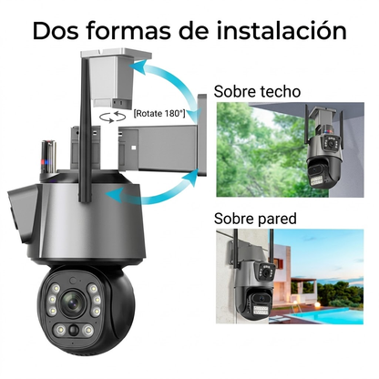 Cámara de Vigilancia WiFi 8MP Exterior - Doble Lente 360°