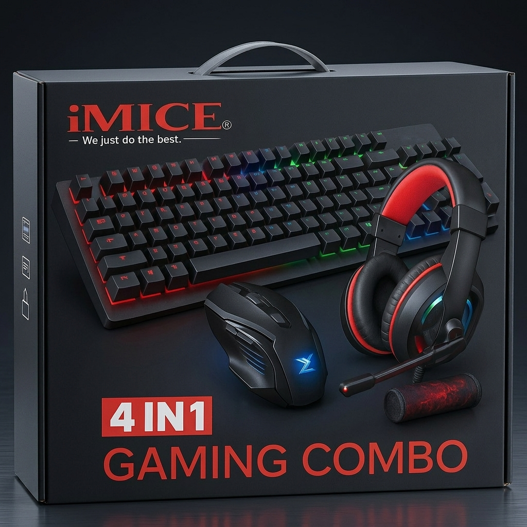 🎮 Combo Gamer iMice 4 en 1 – Teclado + Mouse + Audífonos + Mouse Pad
