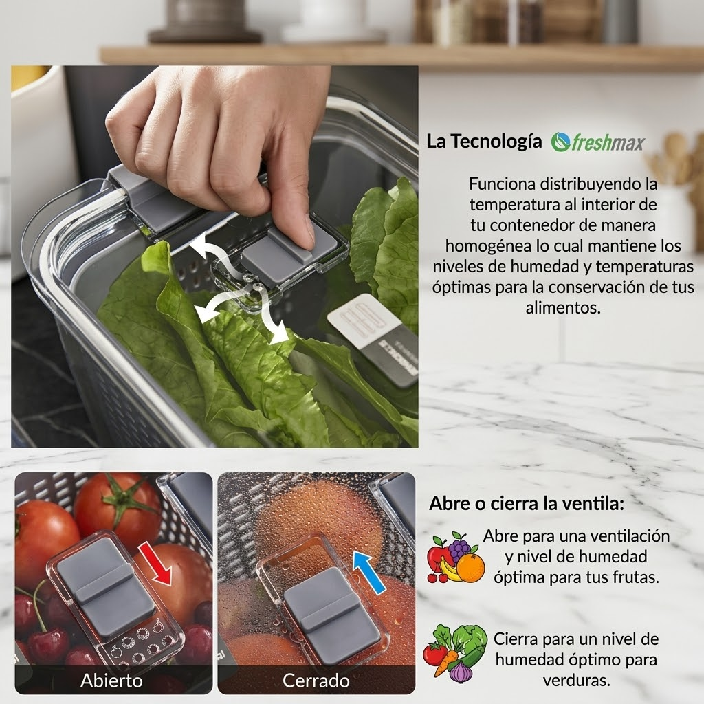 Set 3 Contenedores Organizadores para Refrigerador PETG - 0.5L + 1.7L + 4.5L con Ventilación y Colador