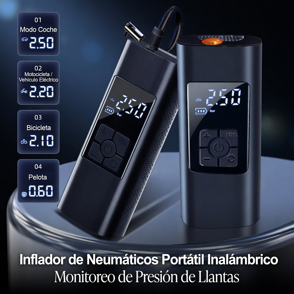 Bomba de Aire Portátil Inteligente 150 PSI – Inflado Automático y Rápido
