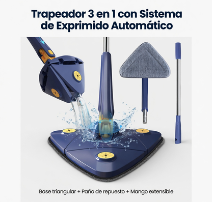 Trapeador Giratoria Triangular con Exprimidor Automático – Limpieza Profunda sin Esfuerzo