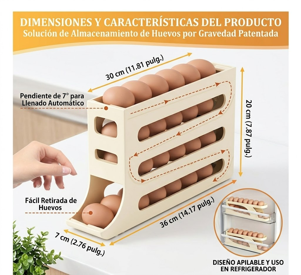 Dispensador Automático de Huevos Rodante – Organizadora Huevera 4 Pisos (hasta 25 huevos) 🥚