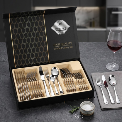Set de Cubiertos de Lujo 24 Piezas: Elegancia, Resistencia y Brillo para tu Mesa
