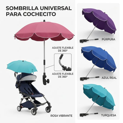 Sombrilla / Paraguas para Coche de Bebé con Filtro UV 50+ – Protección Total 80 cm Plateada Negra