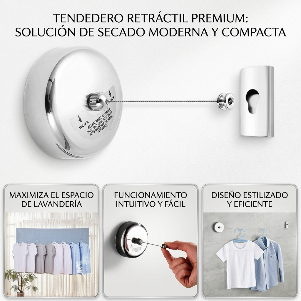 🧺 ✨ Tendedero Retráctil Premium (2.8m) | Acero Inoxidable, Ahorro de Espacio y Diseño Elegante