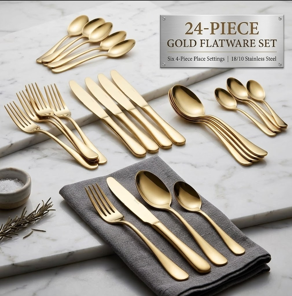 Set de Cubiertos de Lujo 24 Piezas: Elegancia, Resistencia y Brillo para tu Mesa