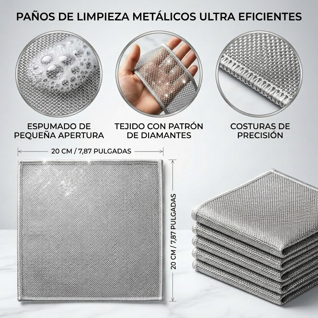 Paños Metálicos Multiuso 5 Piezas – Adiós Birutilla para Siempre 💥