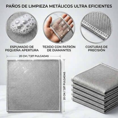 Paños Metálicos Multiuso 5 Piezas – Adiós Birutilla para Siempre 💥