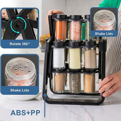 Organizador Giratorio de Condimentos 360° – 18 Frascos de Vidrio ✨