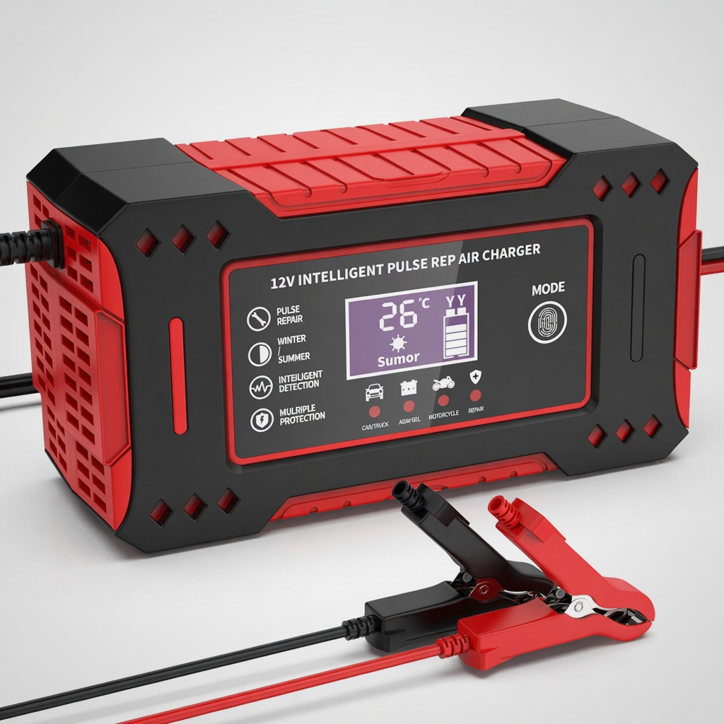 Cargador Inteligente de Batería 12V 6A con Reparación por Pulso - LCD y Múltiples Protecciones