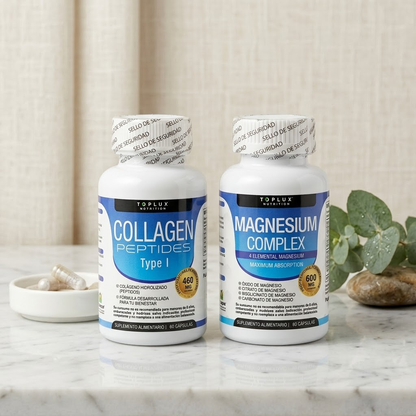 Dúo Fuerza y Flexibilidad: Colágeno Multi-Fuente + Magnesio 600mg (Enfoque en salud física)