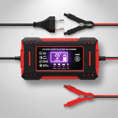 Cargador Inteligente de Batería 12V 6A con Reparación por Pulso - LCD y Múltiples Protecciones