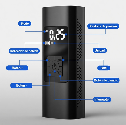 Bomba de Aire Portátil Inteligente 150 PSI – Inflado Automático y Rápido