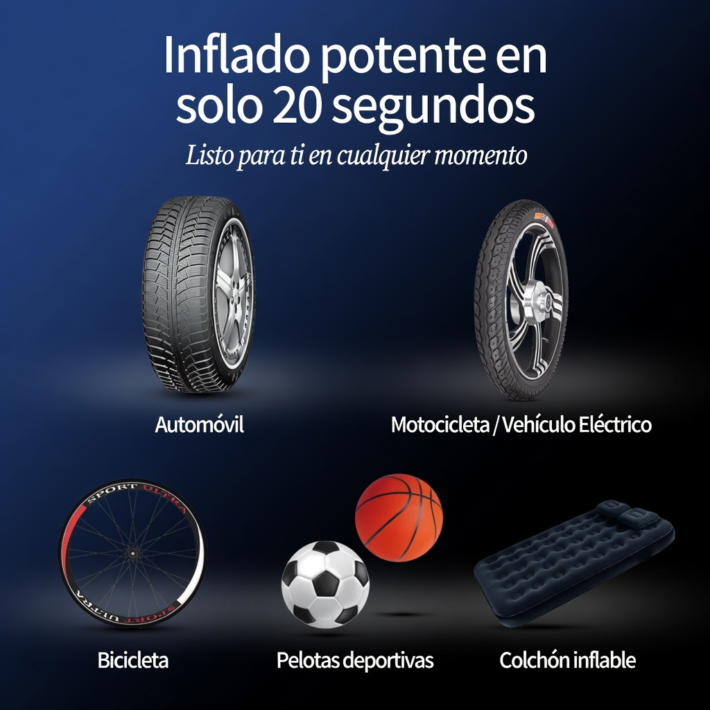 Bomba de Aire Portátil Inteligente 150 PSI – Inflado Automático y Rápido