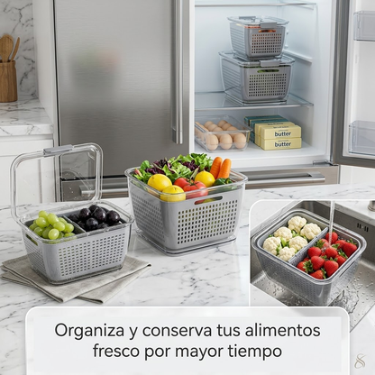 Set 3 Contenedores Organizadores para Refrigerador PETG - 0.5L + 1.7L + 4.5L con Ventilación y Colador