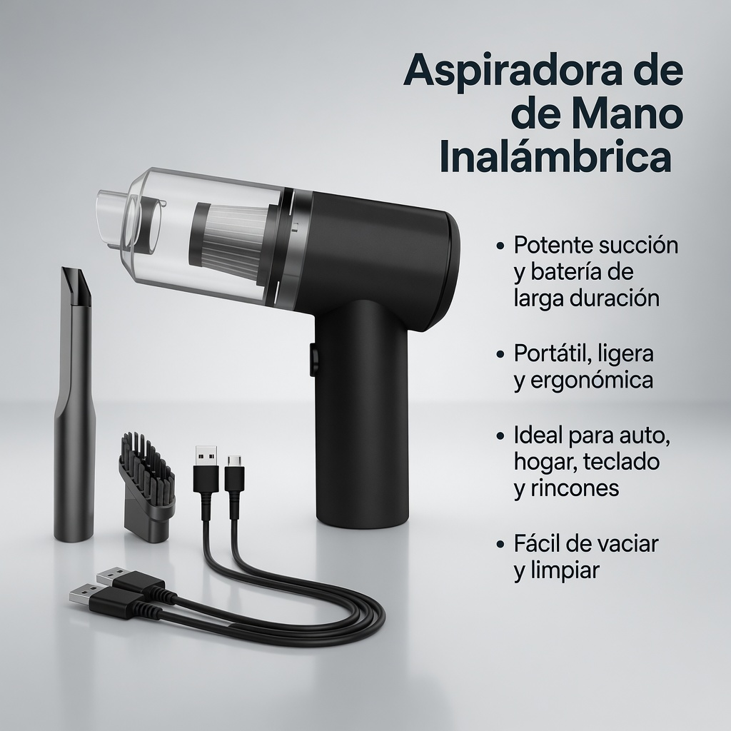 Mini Aspiradora Portátil Recargable Inalámbrica para Auto y Hogar