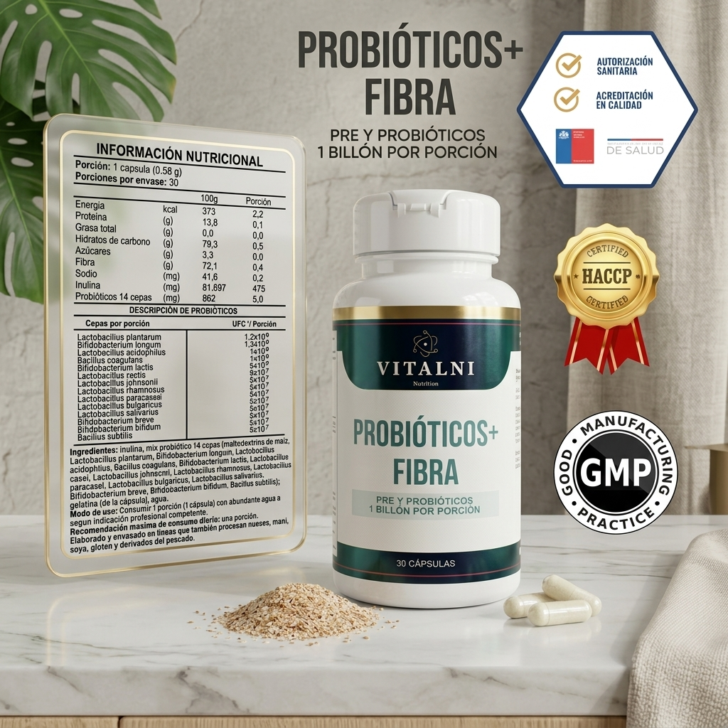 Suplemento Probióticos Inulina Vitalni 14 Cepas 1.000M UFC | Equilibra Microbiota y Reduce Gases
