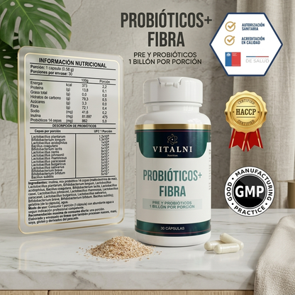 Suplemento Probióticos Inulina Vitalni 14 Cepas 1.000M UFC | Equilibra Microbiota y Reduce Gases
