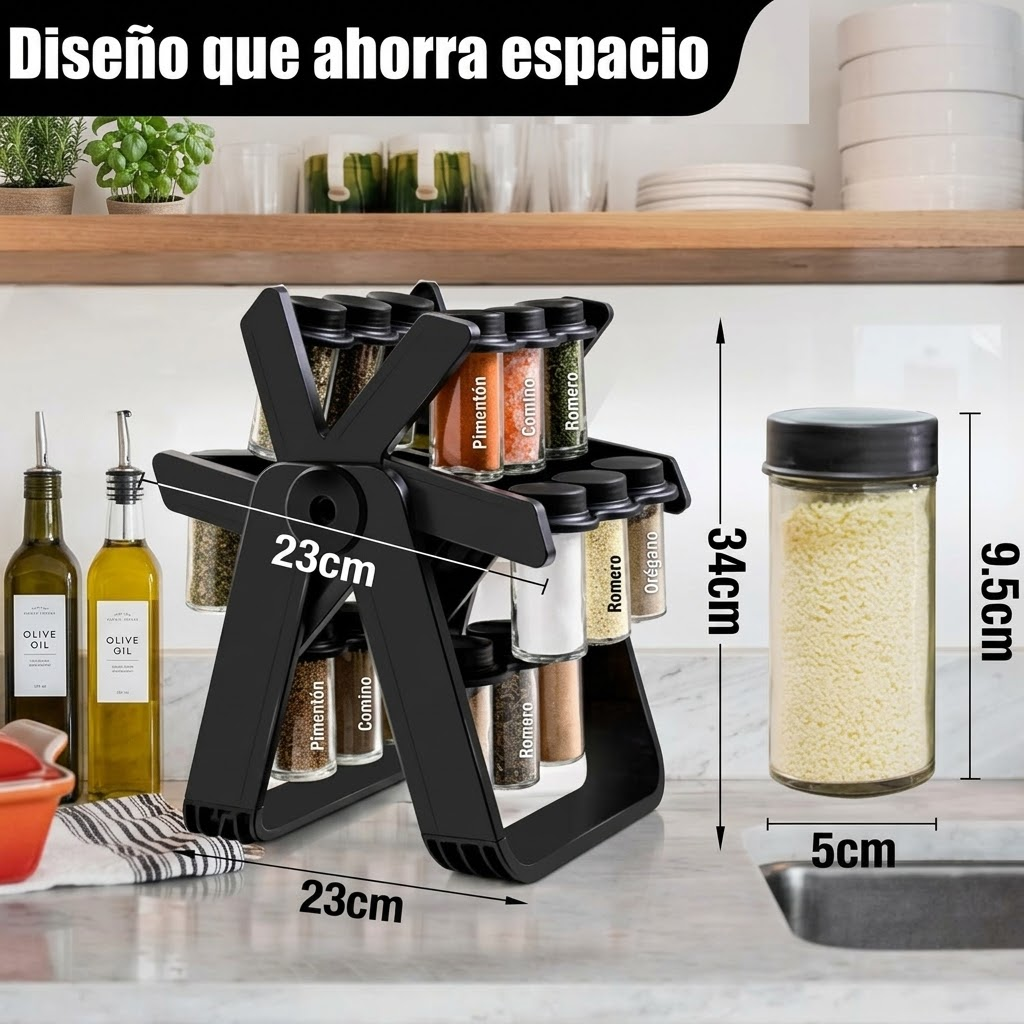 Organizador Giratorio de Condimentos 360° – 18 Frascos de Vidrio ✨