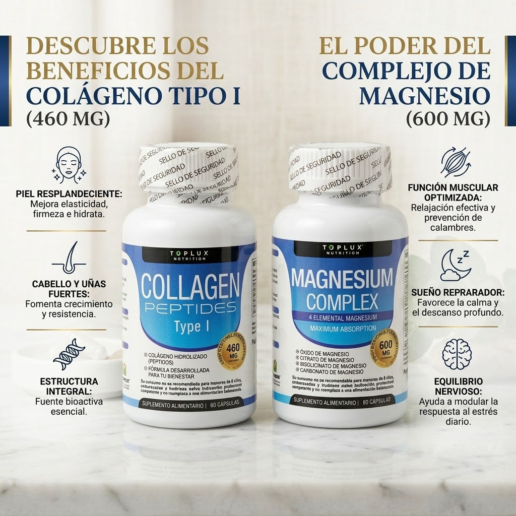 Dúo Fuerza y Flexibilidad: Colágeno Multi-Fuente + Magnesio 600mg (Enfoque en salud física)