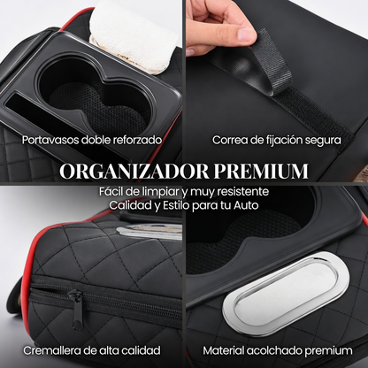 Reposabrazos para Auto de Cuero - Soporte Cómodo + Organizador 3 en 1