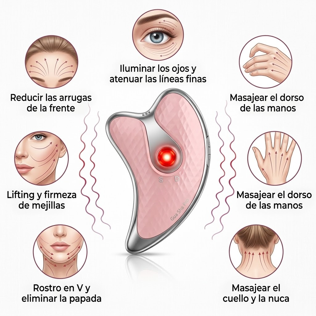 ✨ Rejuvenece y Reafirma tu Piel: Masajeador Facial y de Cuello con Fototerapia LED y Microcorriente