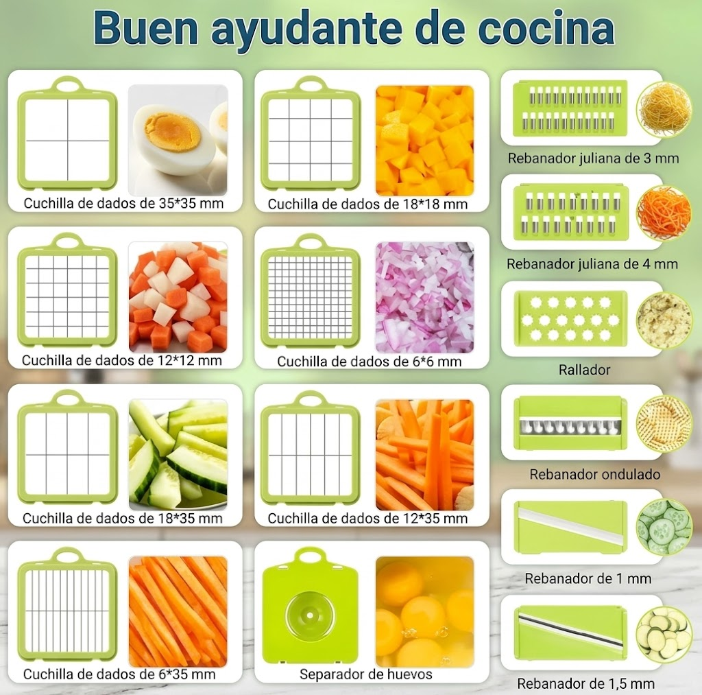 🔥 Picador de Verduras 22 Piezas - Cortador Profesional 13 Cuchillas
