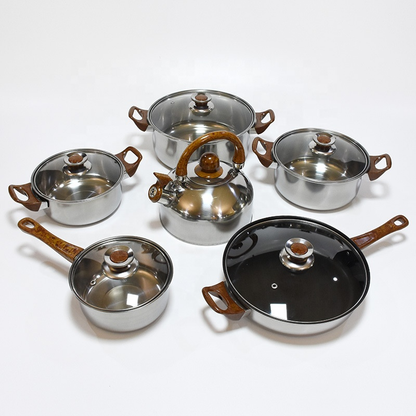 🏺 ¡Batería de Cocina de 12 Piezas en Acero Inoxidable - Profesional y Elegante!