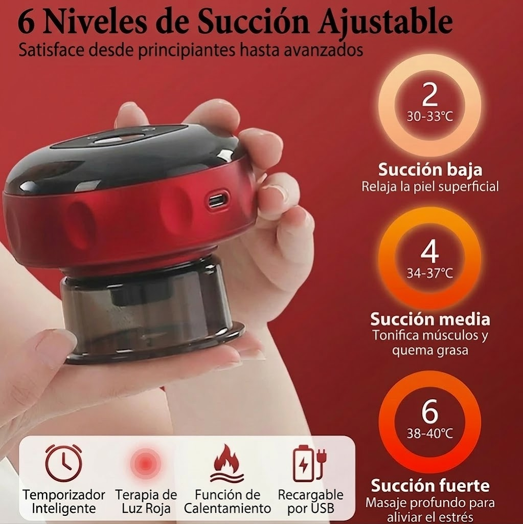 Ventosa Terapéutica Eléctrica Inteligente 4 en 1 – Masajeador Cupping Profesional con Calor, Gua Sha y Vibración