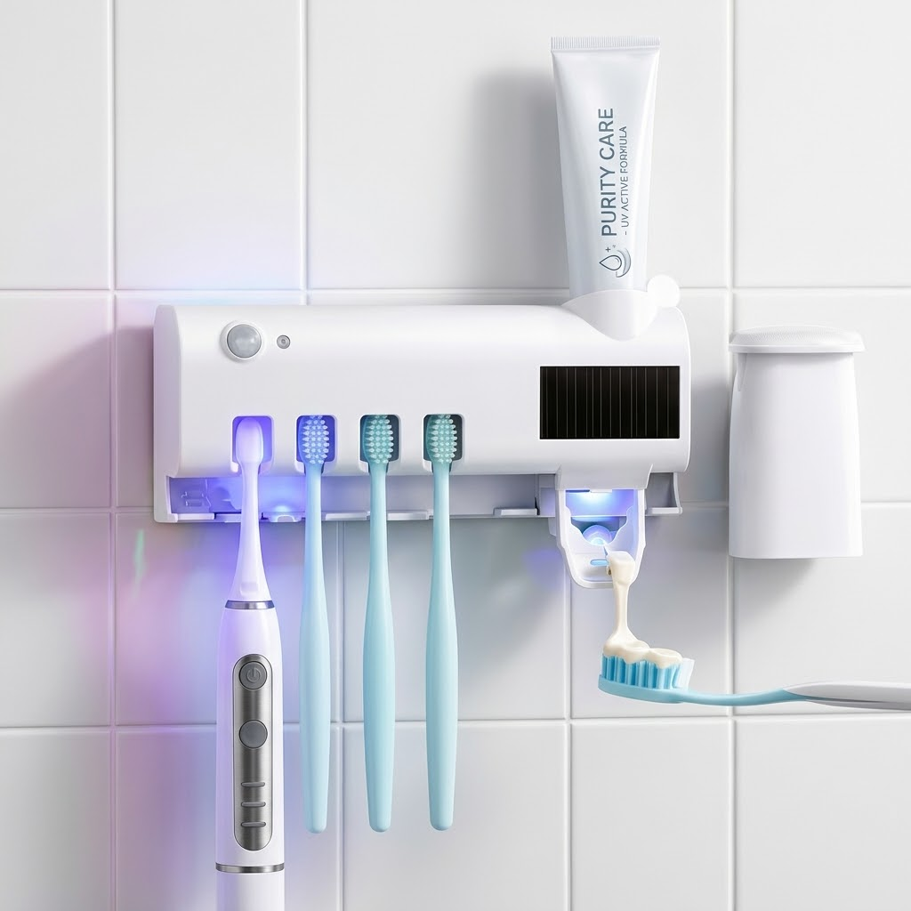 Soporte Esterilizador de Cepillos con Dispensador Automático y Luz UV