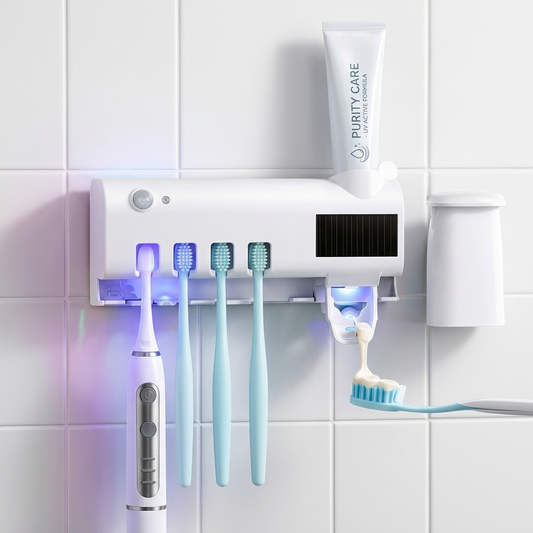 Soporte Esterilizador de Cepillos con Dispensador Automático y Luz UV