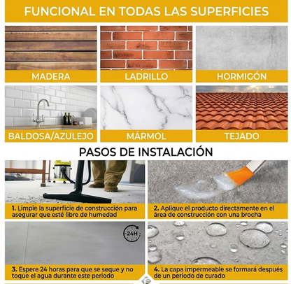 Sellador Impermeable Invisible Transparente 500g + Brocha | Protección Duradera Sin Alterar Apariencia