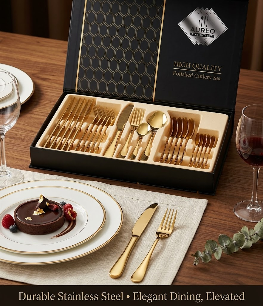 Set de Cubiertos de Lujo 24 Piezas: Elegancia, Resistencia y Brillo para tu Mesa