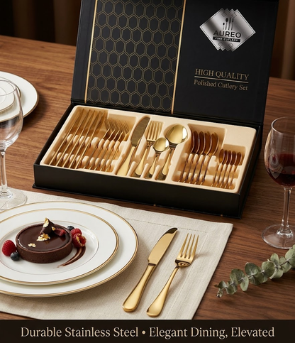 Set de Cubiertos de Lujo 24 Piezas: Elegancia, Resistencia y Brillo para tu Mesa