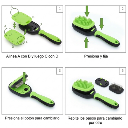 Kit de Aseo para Mascotas 5 en 1 – Cepillos y Peines Intercambiables para Perros y Gatos