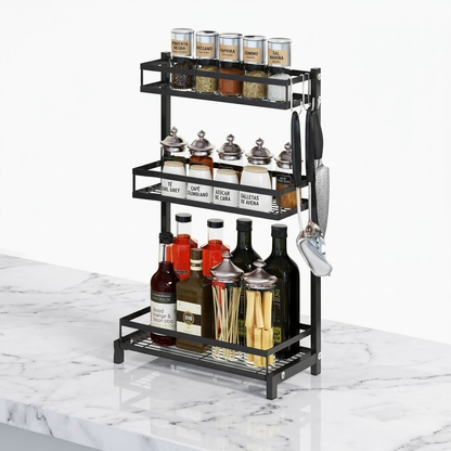 Organizador Rack de 3 Niveles para Cocina – Negro ✨