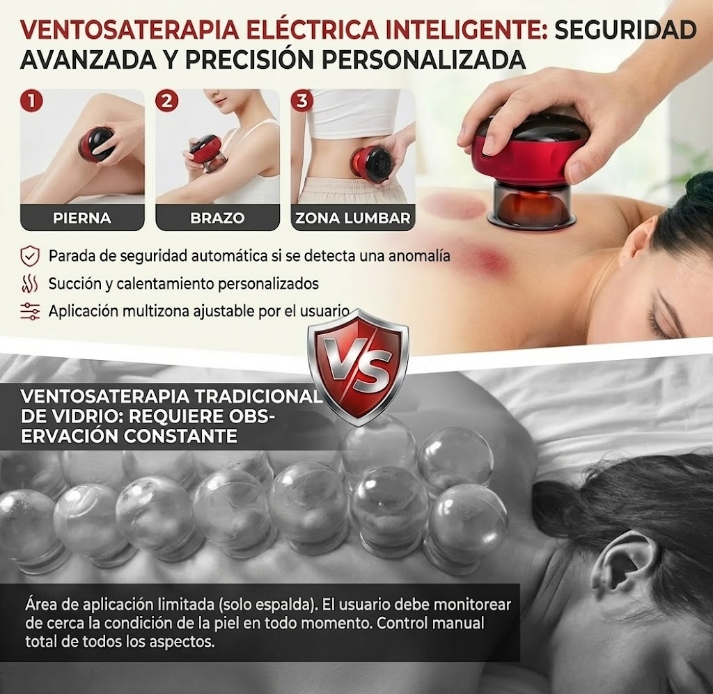 Ventosa Terapéutica Eléctrica Inteligente 4 en 1 – Masajeador Cupping Profesional con Calor, Gua Sha y Vibración