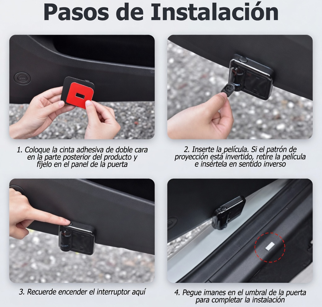 Luz de Bienvenida para Puerta de Coche | Proyector LED Inalámbrico con Logotipo Láser