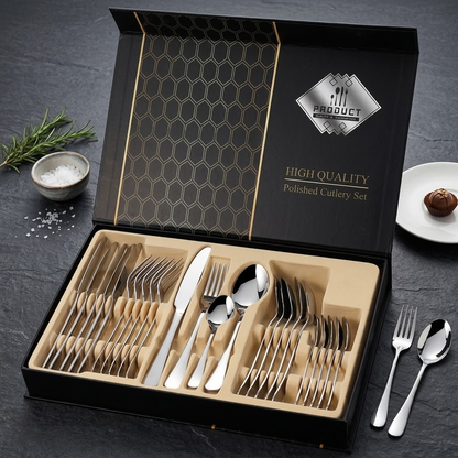Set de Cubiertos de Lujo 24 Piezas: Elegancia, Resistencia y Brillo para tu Mesa