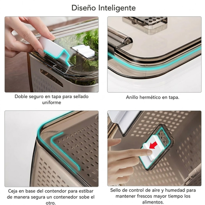Set 3 Contenedores Organizadores para Refrigerador PETG - 0.5L + 1.7L + 4.5L con Ventilación y Colador