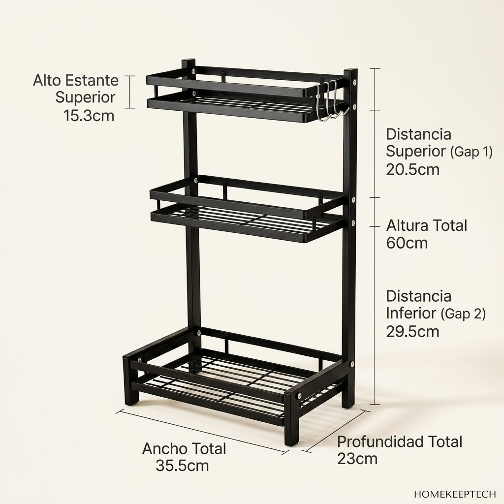 Organizador Rack de 3 Niveles para Cocina – Negro ✨