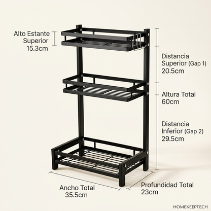 Organizador Rack de 3 Niveles para Cocina – Negro ✨