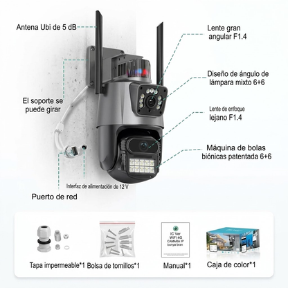 Cámara de Vigilancia WiFi 8MP Exterior - Doble Lente 360°