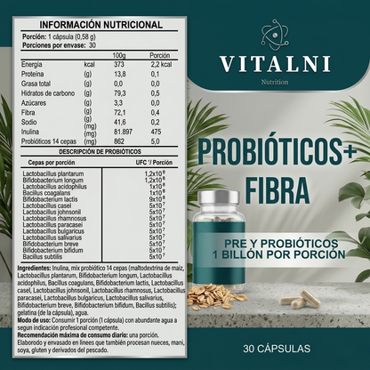 Suplemento Probióticos Inulina Vitalni 14 Cepas 1.000M UFC | Equilibra Microbiota y Reduce Gases