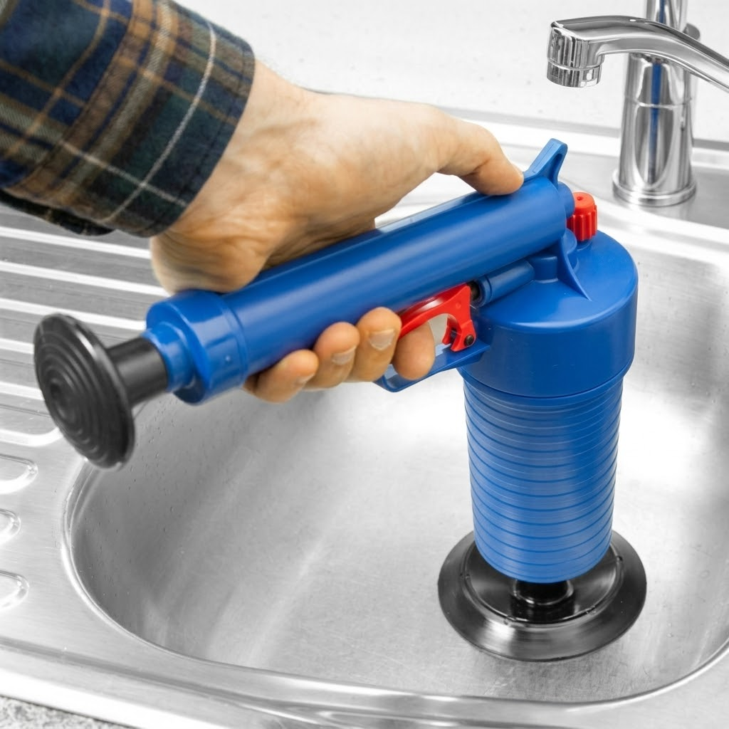 Pistola Destapa Baño y Desagües - Desobstructor de Alta Presión con 3 Adaptadores