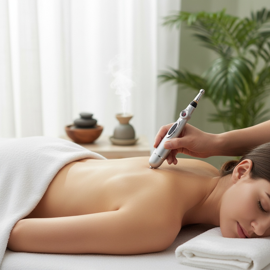 Lápiz masajeador en uso - Ambiente spa