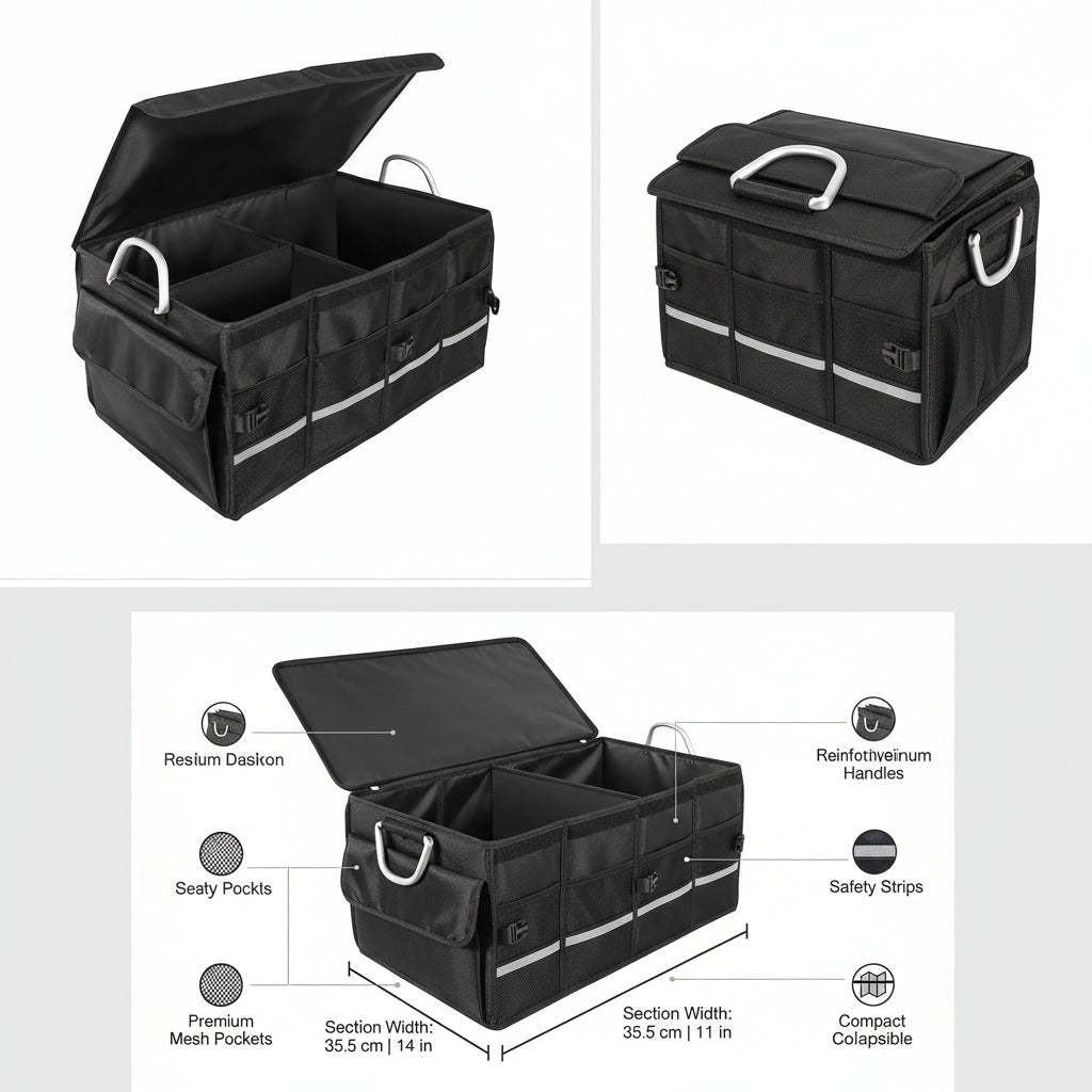 Caja Organizadora para Maletero Plegable Impermeable Negra – ¡Adiós al Caos en tu Cajuela! 🚗🛠️
